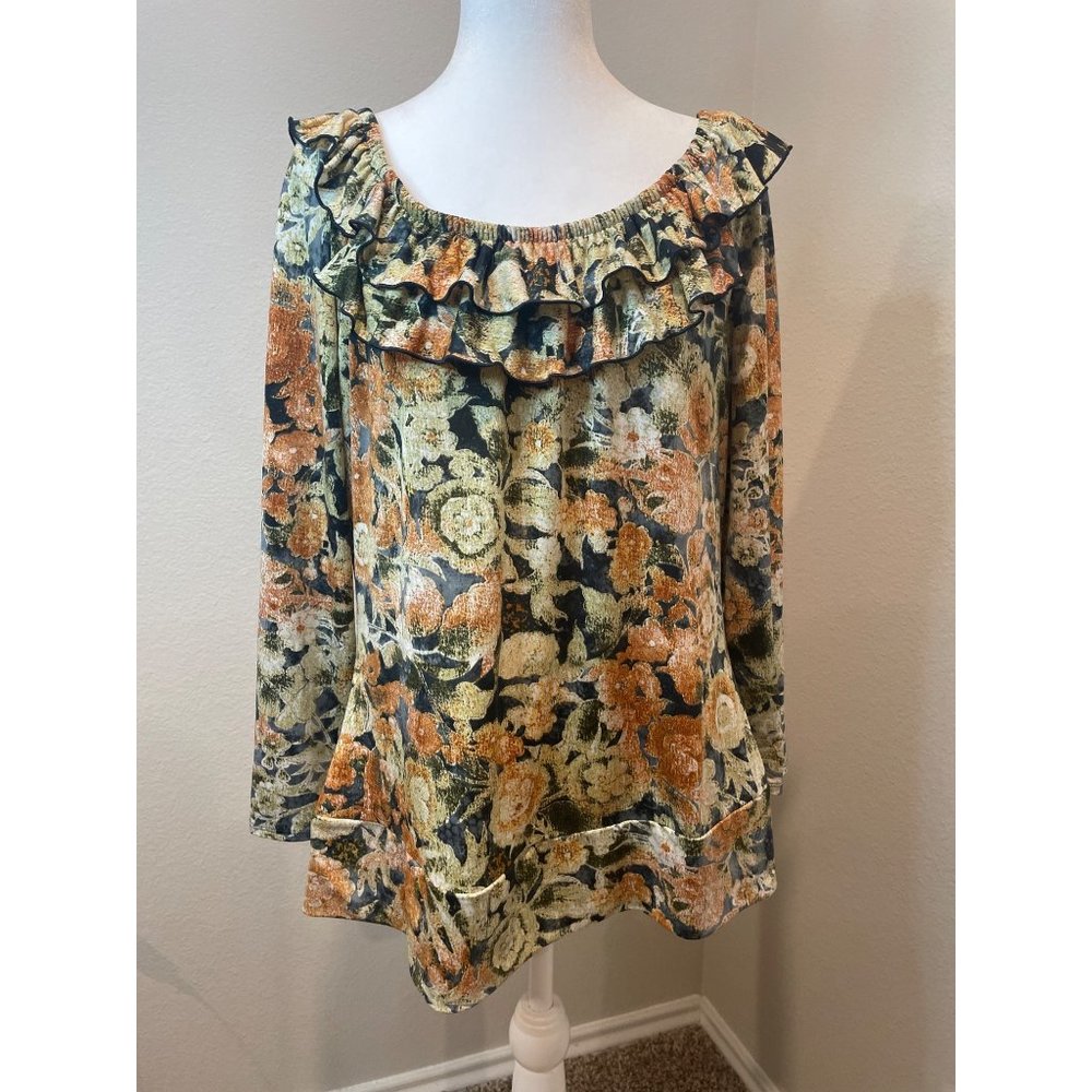 Essentials by Milano Floral Ruffle Top LS Blouse